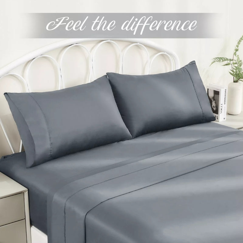 Cotton 4Pcs Flat Fitted Sheet Set Pillowcase Quilt Cover - Bedding Sheet