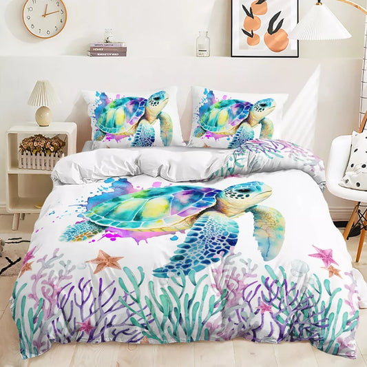 Watercolour Sea Turtle Pillowcase Quilt Cover Set - Duvet Cover Set